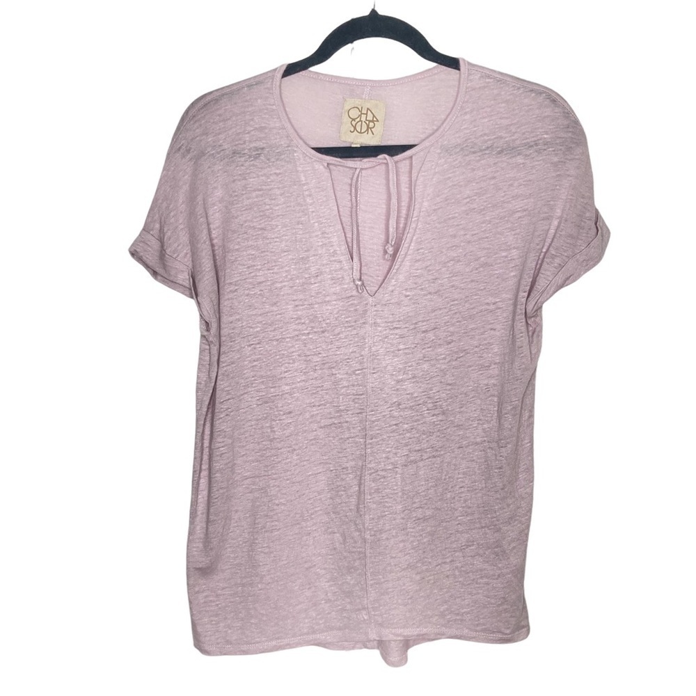 Chaser Pale Lavender Nubby Linen Blend Short Sleeve Tie-neck T-shirt Sz S